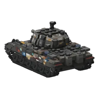 3D модель танка Т-90М, стилизованная под конструктор Lego, с установленной динамической защитой по бокам корпуса.