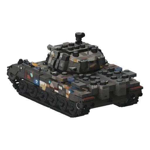 3D модель танка Т-90М, стилизованная под конструктор Lego, с установленной динамической защитой по бокам корпуса.
