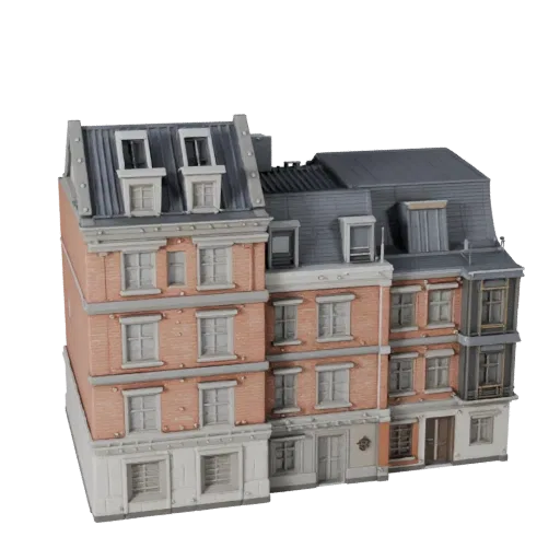 Комплект городского блока высокополигональная 3D-модель, вид крупным планом архитектурного рендера, показывающий материалы мо