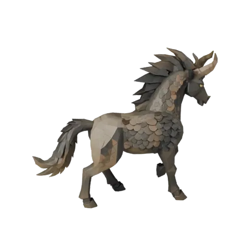 Низкополигональная 3D-модель кентавра, вид сбоку в игровой камере, низкополигональный ассет животного со смешением фэнтезийно