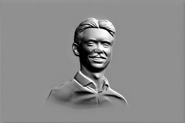 3D модель барельефа молодого человека в рубашке, выполненного в стиле профильного медальона