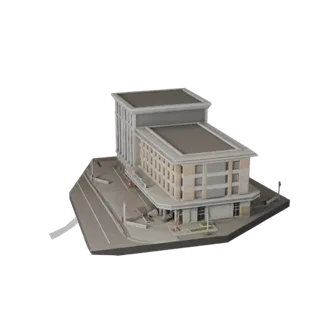 Низкополигональный 3D-модель общественного центра для игровых ассетов в реальном времени