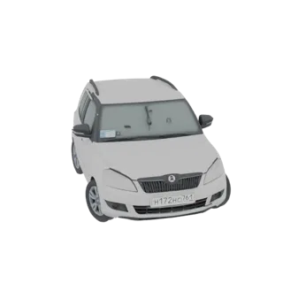 3D модель белого универсала Skoda Fabia Combi, вид спереди справа.