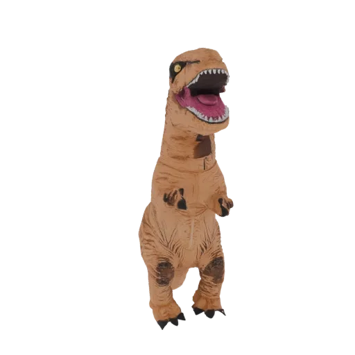 3D модель коричневого надувного костюма Тираннозавра Рекс с открытой пастью.