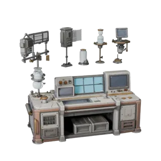 Стилизованная 3D-модель Прототипа контейнера, стилизованный изометрический рендер, показывающий чистый металл, настольные уст