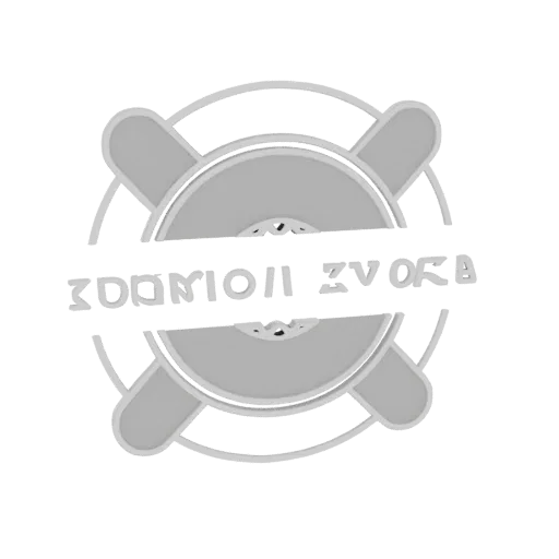 3D модель круглой эмблемы с текстом 'ZDOMIONII ZVORA' стилизованным шрифтом, многослойными кольцами и металлическим видом.