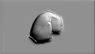 3D модель барельефа "Медальон" с изображением головы, выполненная в сером цвете, с четкими линиями и рельефом.