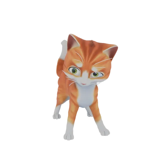 3D модель милого рыжего кота с зелеными глазами, смотрящего в сторону с любопытным выражением.