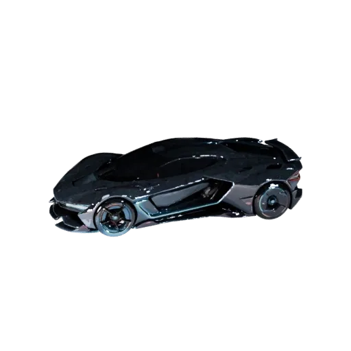 3D-модель футуристического автомобиля, вид в три четверти в студии, готовый к анимации ресурс транспортного средства с футури