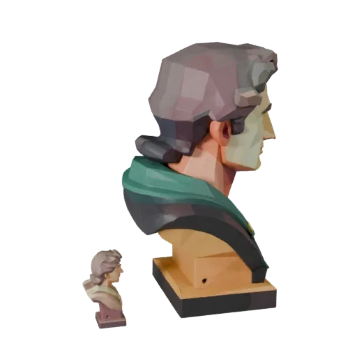 Стилизованная 3D-модель Классического исторического бюста, показывающая плоскости лица, вид в три четверти