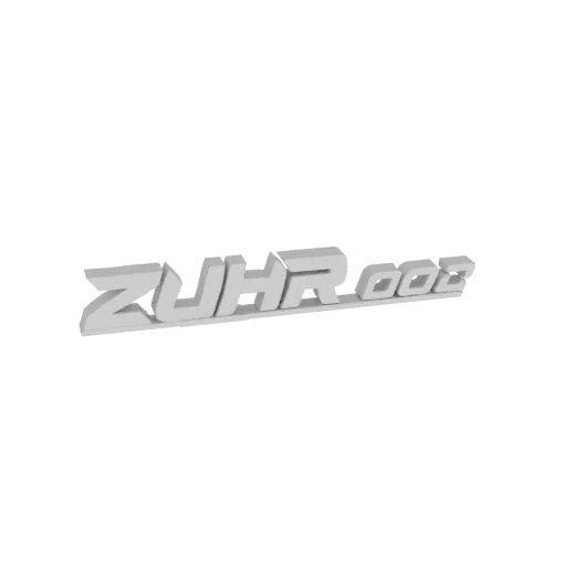 3D рендер логотипа ZUHR.com, белый текст на белом фоне, слегка под углом.