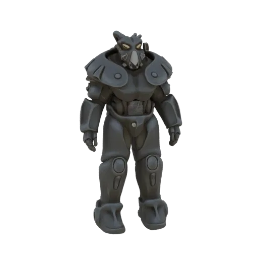 3D модель Силовой брони T-45 из Fallout, темно-серого, громоздкого экзоскелета с характерным шлемом.