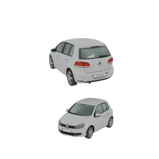 3D модель белого хэтчбека Volkswagen Golf MK6, вид сзади и спереди.