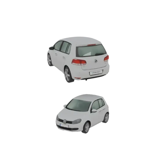 3D модель белого хэтчбека Volkswagen Golf MK6, вид сзади и спереди.