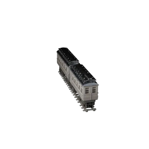 Низкополигональная 3D-модель винтажного пассажирского поезда, вид в трех четвертях игрового окна, низкополигональный транспор