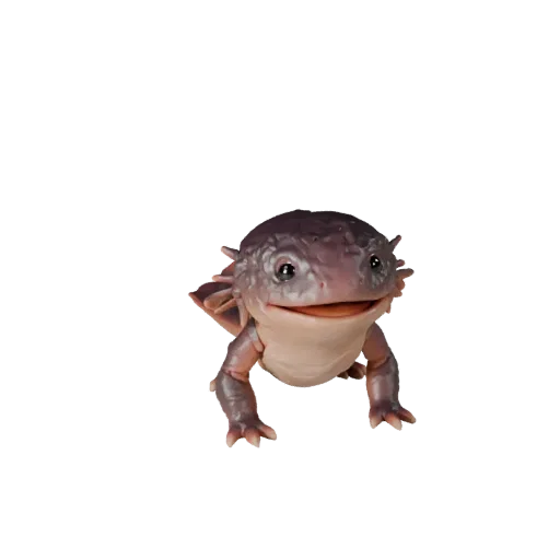 3D модель аксолотля, рендер дикой природы сбоку, готовый для Blender ассет животного с линией рта, артикуляцией конечностей,