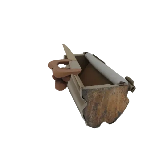 3D модель винтажного инструмента для чистки водостоков с деревянной ручкой и металлическим лезвием, с реалистичными текстурам