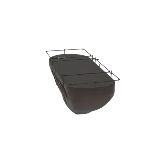 3D модель темно-коричневой текстурированной джакузи с черным металлическим поручнем, вид под небольшим углом сверху.