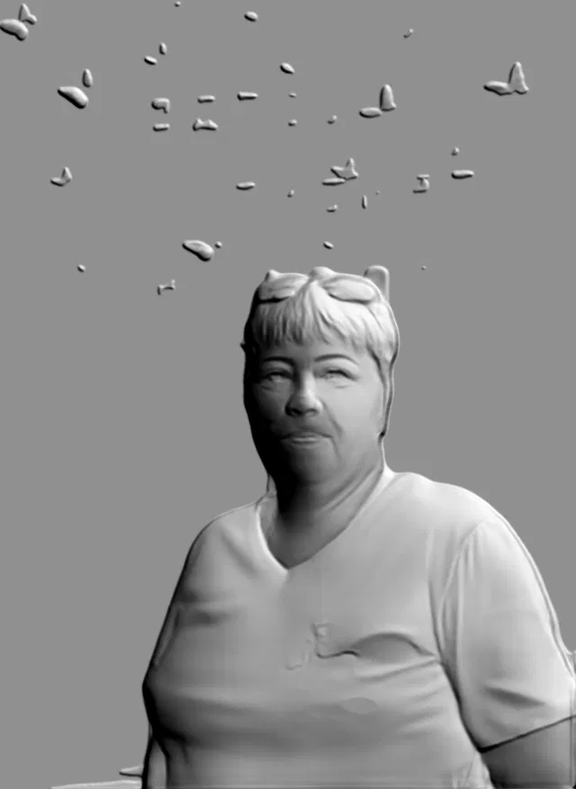 3D модель барельефа женщины с очками на голове, вид спереди