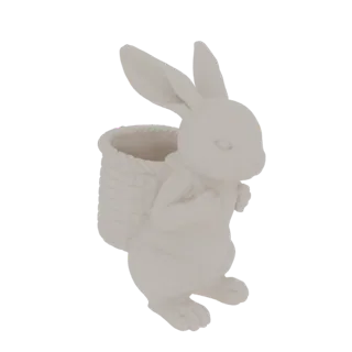 3D модель светло-коричневого кролика с корзиной-кашпо на спине, с большими ушами и дружелюбным выражением.