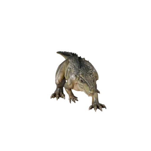 3D модель варана комодского, вид сбоку игровой камеры, готовый для Unity ассет животного с рисунком чешуи, гребнями вокруг гл