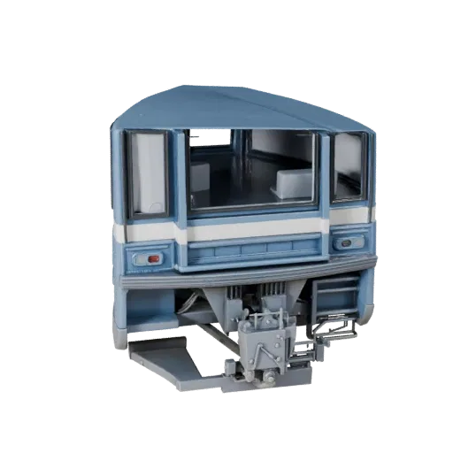 3D-модель трамвая High Poly, вид крупным планом в студии, высокополигональный актив транспортного средства с рельсовым профил