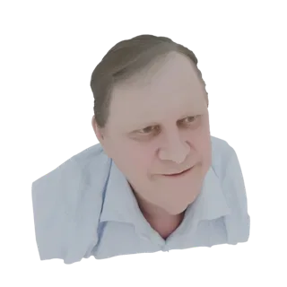 3D модель дружелюбного мужчины средних лет с короткими каштановыми волосами, в светло-синей рубашке с воротником, смотрящего