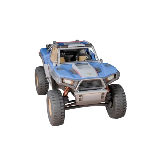 3D-модель Desert Rally Buggy, вид в три четверти студии, готовый к анимации транспортный актив со специально разработанным си