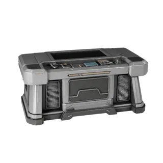 Готовая к просмотру 3D-модель Futuristic Lab Console GLB, студийный рендер сверху вниз, показывающий силуэт панели и контраст
