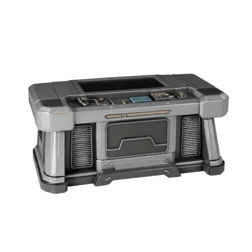Готовая к просмотру 3D-модель Futuristic Lab Console GLB, студийный рендер сверху вниз, показывающий силуэт панели и контраст