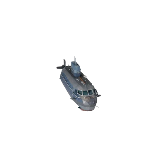 Низкополигональная 3D-модель подводной лодки, вид из игрового окна в три четверти, низкополигональный актив транспорта с форм