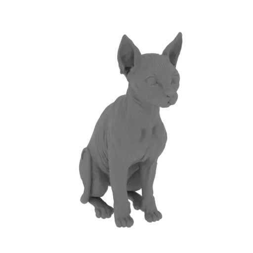 3D модель серого сфинкса, сидящего сбоку.