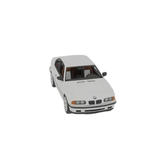 3D модель корпуса автомобиля BMW E39 белого цвета, вид спереди и сбоку, пустая внутри
