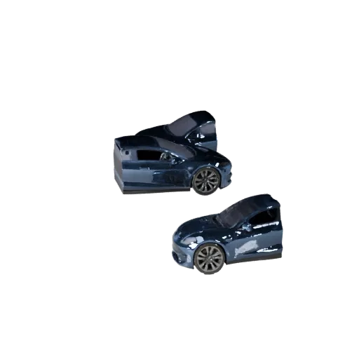 Высокополигональная 3D-модель электроседана, студийный вид крупным планом, детализированный автомобильный актив с линиями куз