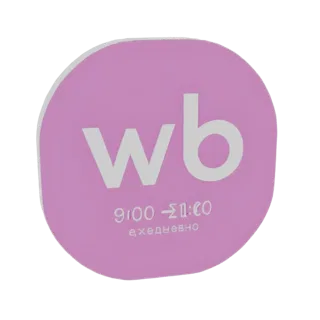 3D рендер розового круглого указателя с белым логотипом 'wb' и часами работы '9:00-21:00 ежедневно'.
