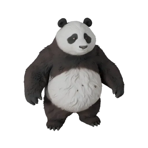 3D модель панды, вид сбоку, рендер дикой природы, готовый к использованию в Blender ассет животного с плотными комками шерсти