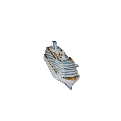 Низкополигональная 3D-модель круизного лайнера, вид из игрового окна в три четверти, низкополигональный актив транспорта с фо