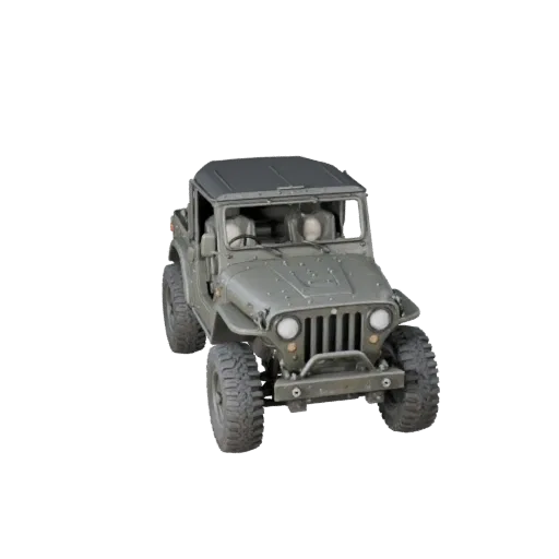 3D-модель военного джипа, трехчетвертной студийный вид, готовый для Blender актив транспорта с массивной броней, прочной коле
