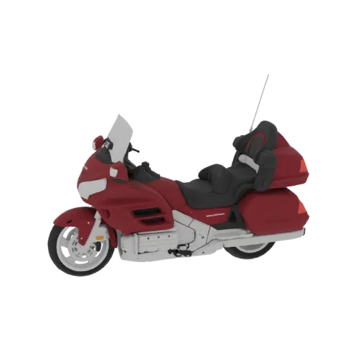 3D модель красно-серебристого мотоцикла Honda Gold Wing 1800, вид сбоку.
