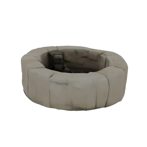 3D модель древнего каменного колодца с грубо отесанными каменными блоками и небольшим водным элементом внутри.