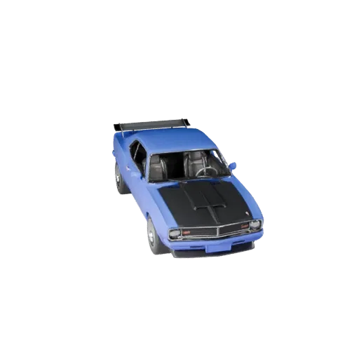 3D-модель Muscle Car, вид в три четверти в студии, готовый для Blender ассет транспортного средства с линиями кузова, остекле