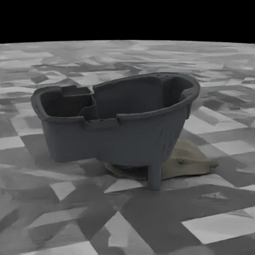 3D модель современной серой ванны со встроенным сиденьем, показанная под слегка приподнятым боковым углом на клетчатой поверх