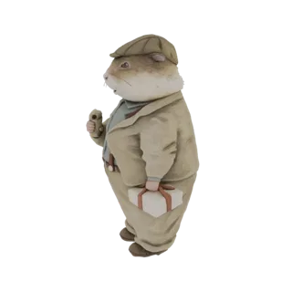 3D модель джентльмена-хомяка в шляпе и костюме, с портфелем и мороженым.