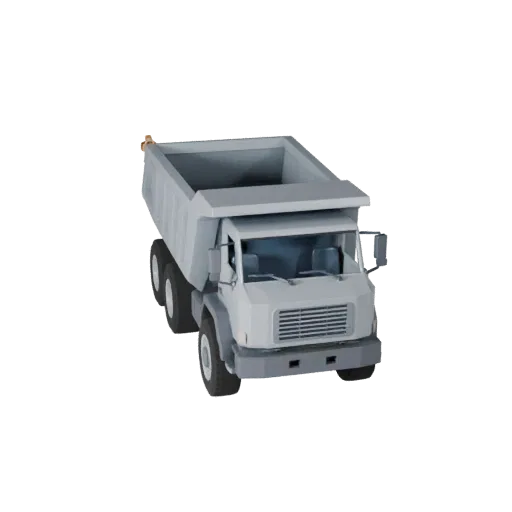 Низкополигональная 3D-модель самосвала, вид в игровом окне в три четверти, низкополигональный актив транспортного средства с