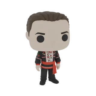 3D-модель фигурки в стиле Funko Pop! мужчины в традиционном народном костюме с красно-белой цветочной вышивкой и красным пояс