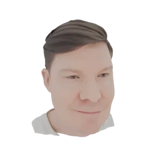 AI-сгенерированная 3D-модель головы мужчины с короткими каштановыми волосами, слегка повернутая вправо.