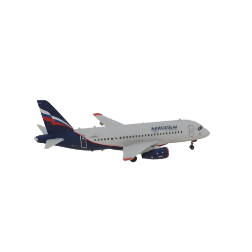 3D модель самолета Sukhoi Superjet 100 Аэрофлот, вид сбоку.
