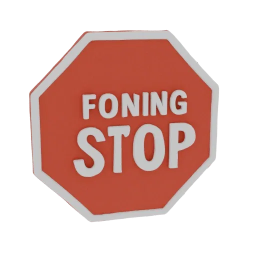 3D модель красного восьмиугольного знака "СТОП" с белой надписью "FONING" и белой окантовкой.