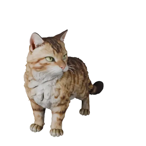 3D-модель персидской кошки, вид сбоку игровой камеры, готовый для Unity ассет животного с подушечками усов, скольжением плеча