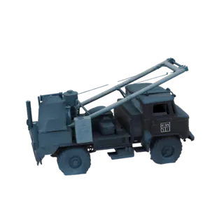 3D модель серой ассенизационной машины ГАЗ-66 "ОШК-Ф-40.1", вид спереди три четверти на белом фоне.